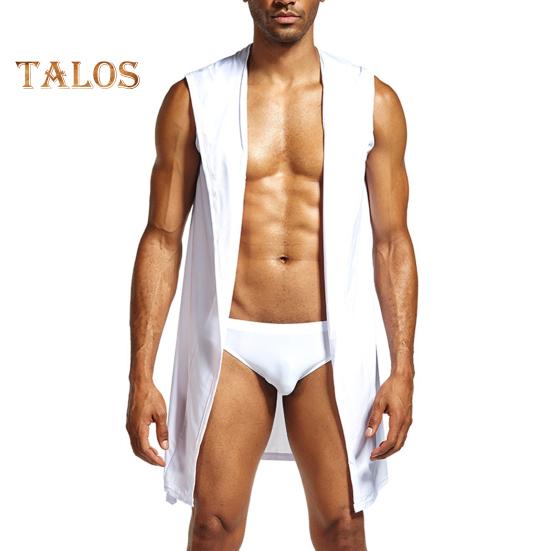 Мужской халат с поясом, капюшоном, без рукавов, однотонный халат из ледяного шелка, с открытой передней частью, мягкий домашний халат из ледяного шелка