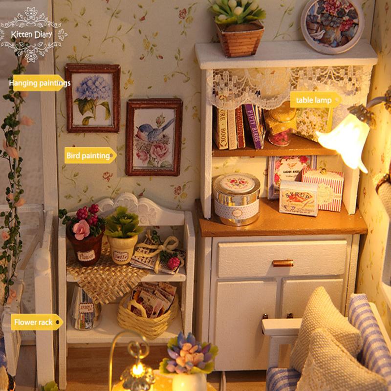 Деревянный Мини Кукольный Домик 3D Пазл Сборная Модель Игрушки Украшение Дома Спальни С Мебелью Светодиодная Подсветка Игрушка Рождественские Подарки