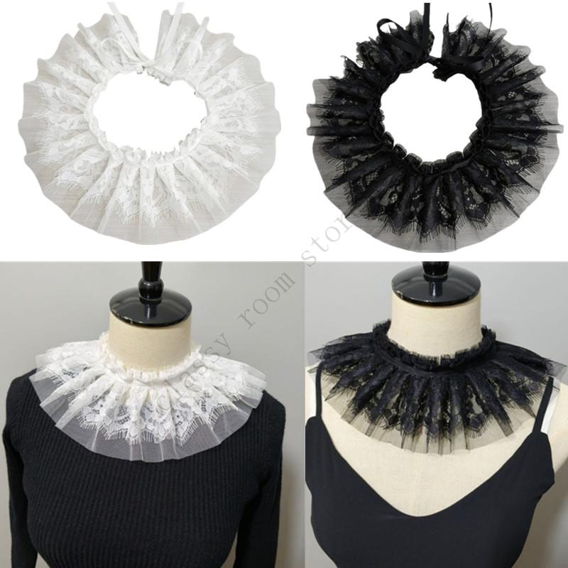 A0NF Vintage Lace Trim Neckpiece Adjustable Victorian Gothic Decorative Accessory Detachable Costume Collar for Party