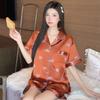 French Girl Summer Ice Silk Pajamas Short-Sleeved Set Bow Cool Silk Loungewear