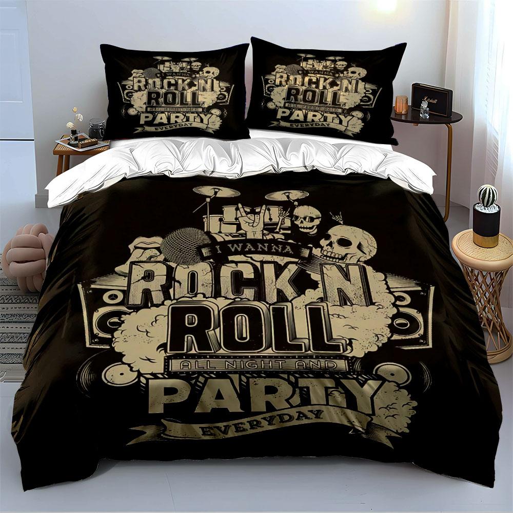 Rock n Roll Party Design Bedding Duvet Cover Set Duvet Cover Pillowcases (1*Duvet Cover 2*Pillowcases, without duvet insert)