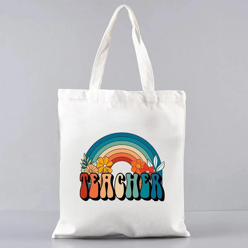 Cute Women Canvas Tote Bag Reusable Commuting Bags Gift for Teacher Trendy Ladies Shoulder Handbag Shopping Bag