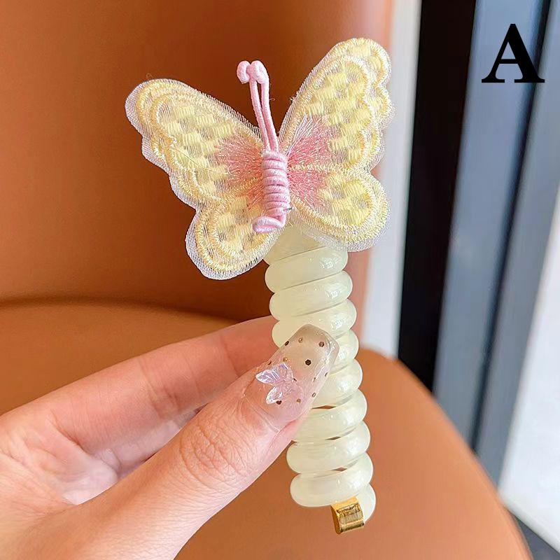 Прекрасная вышитая бабочка с цветами, эластичная спиральная веревка для волос, веревка для головы, хвост, кольцо для волос, резинка для волос, головной убор для детей