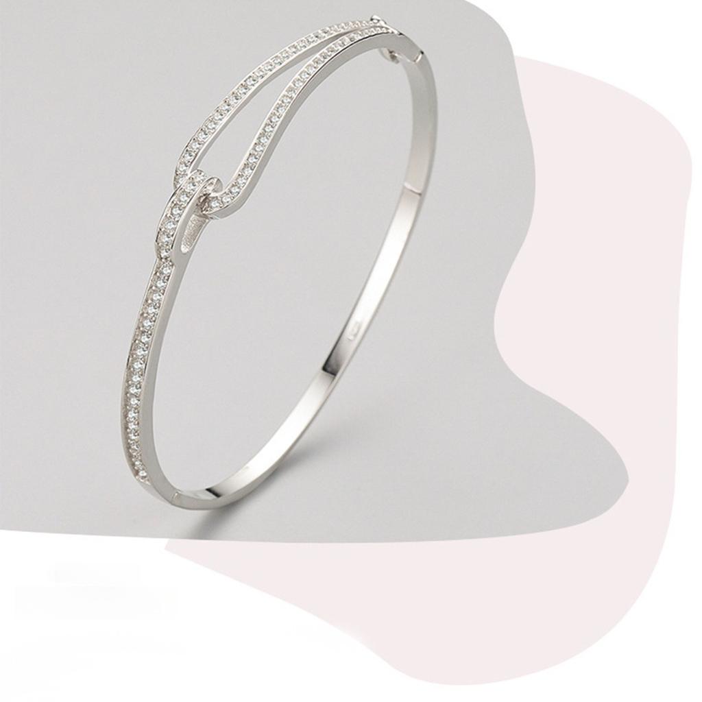 Knot Design Bangle Bracelet for Women Silver Plated Inlaid Zircon Minimalist Open Cuff Bracelet Fashion Party Jewelry Gift