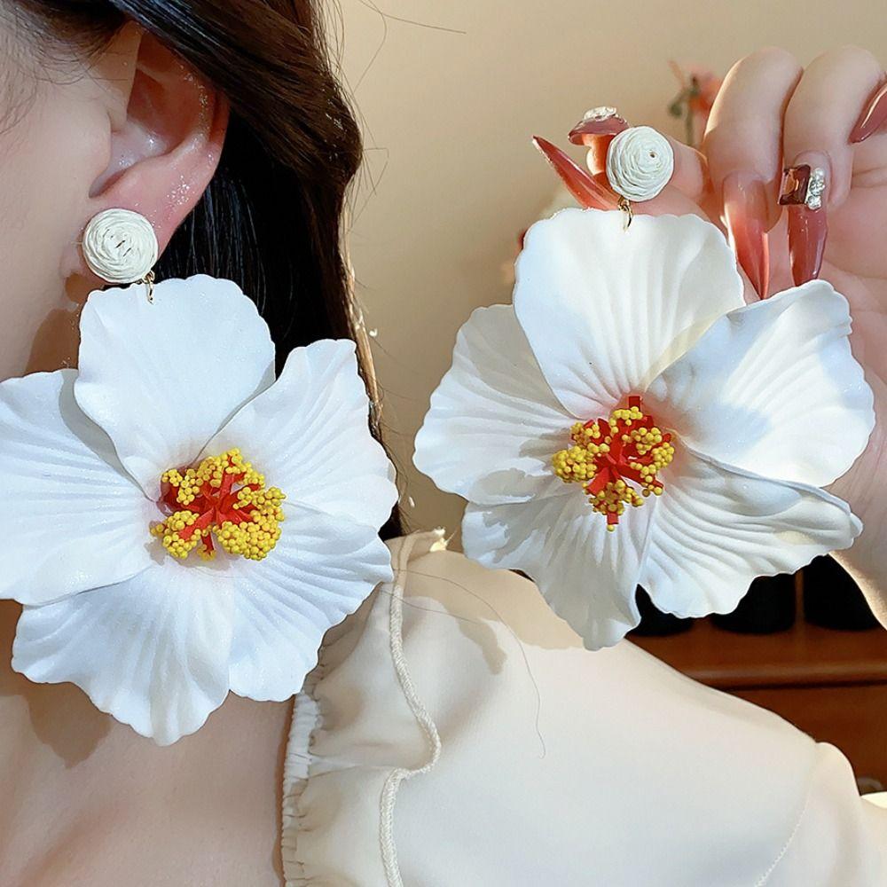 Silver Needle Simulated Flower Drop Earrings Zinc Zinc Alloy Lafite Grass Earrings Flower Earrings  Women