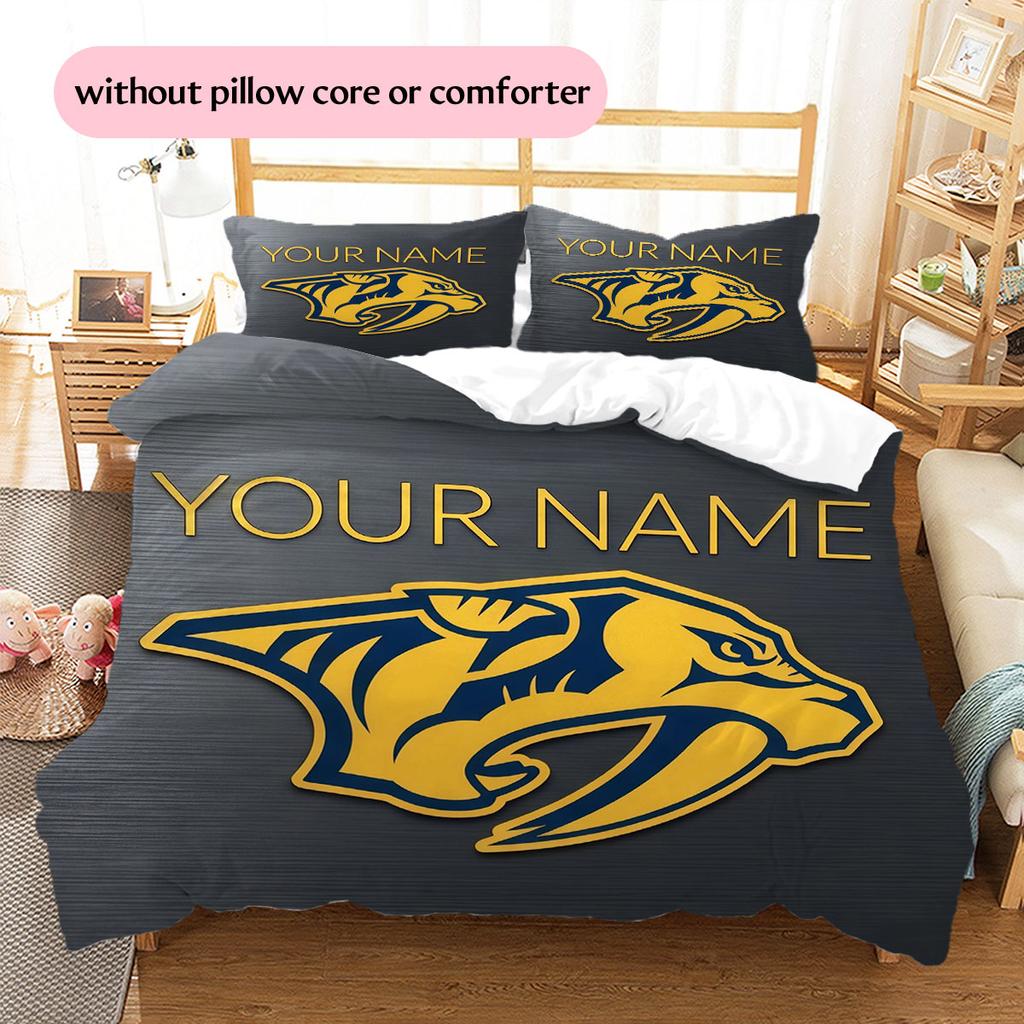 Custom Name,Nashville Predators Pattern Bedding Home Decoration Birthday Gift ( 1 duvet cover + 2 pillowcase, without core),fan merchandise.