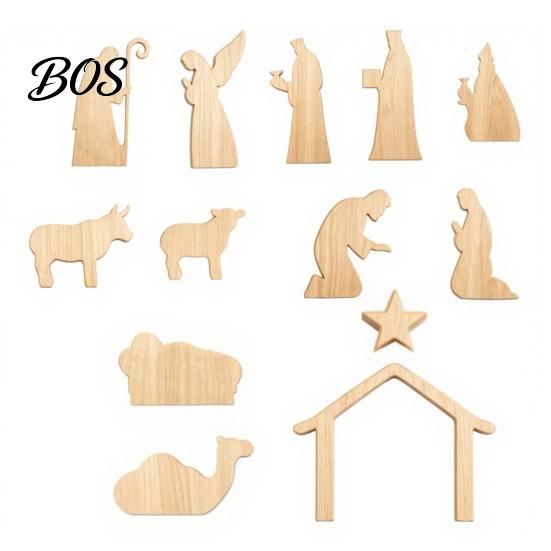 Christian Christmas Story Ornaments 13Pcs Wooden Nativity Scene Set, Mini Holy Family Figurines, Decorations for Bookshelf Tabletop Manger Christan