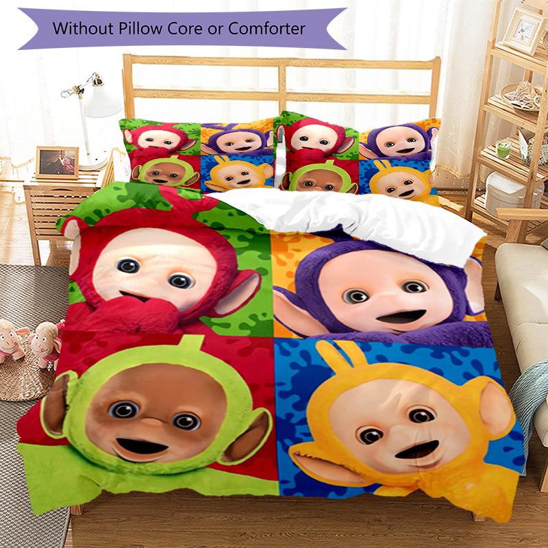 3pcs Teletubbies Bedding Set Duvet Cover Closure Includes 1 Duvet Cover & 2 Pillowcases, Soft and Comfortable for All Seasons.