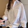 Women Shirt Lapel Long Sleeve Button-Up Closure Shirt with Patch Pockets Loose Fit Solid Color Casual Shirt Workwear