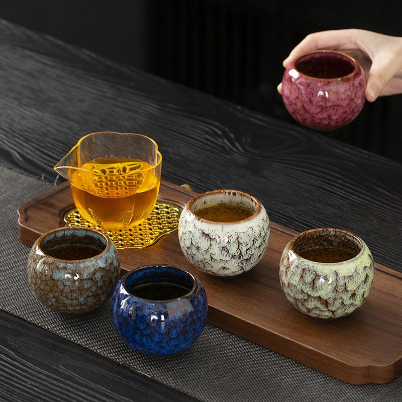 Ceramic cup, kiln-changed tea cup, tea cup set, five-element cup, kung fu tea set, single cup master cup as a gift