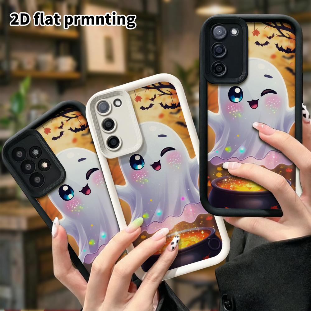 Чехол для телефона: 2D плоский чехол для Samsung Galaxy A34 A35 M05 M06 S20 S22 S21 FE Plus 5G, многослойный чехол, милый маленький призрак и котел, рождественский и хэллоуинский подарок