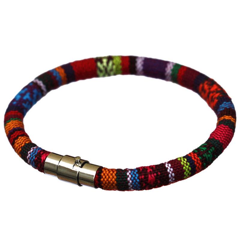 Браслет из нержавеющей стали с магнитной пряжкой, унисекс, в стиле бохо, плетеный хлопковый браслет-манжета ручной работы для мужчин и женщин, браслет на щиколотке для серфера, браслет, браслет