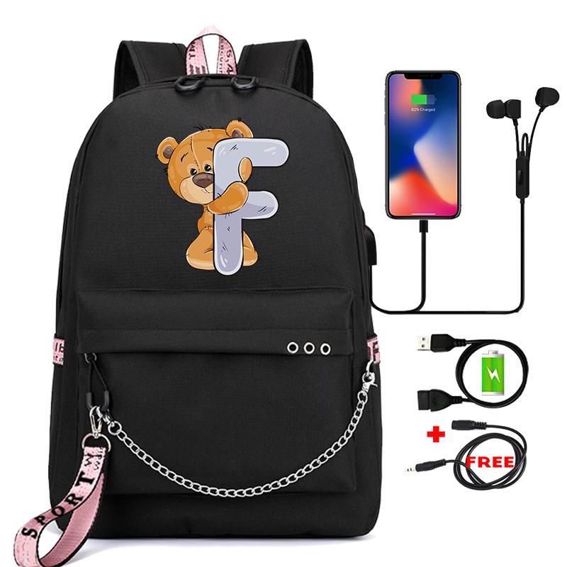 Рюкзак Little Bear с 26 английскими буквами, детская сумка для книг, школьная сумка для косплея для мальчиков и девочек, большой вместительный дорожный рюкзак для детей