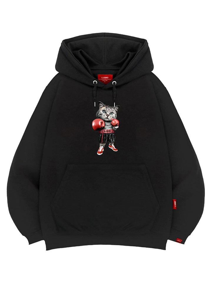 Худи с рисунком Боксирующий кот Унисекс Большой размер M~4XL (Тип)