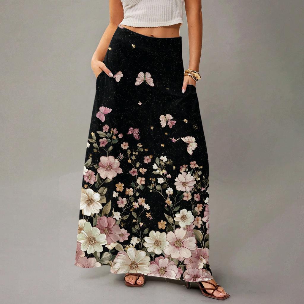 Женское струящееся платье макси, обычная повседневная юбка в стиле бохо с цветочным принтом