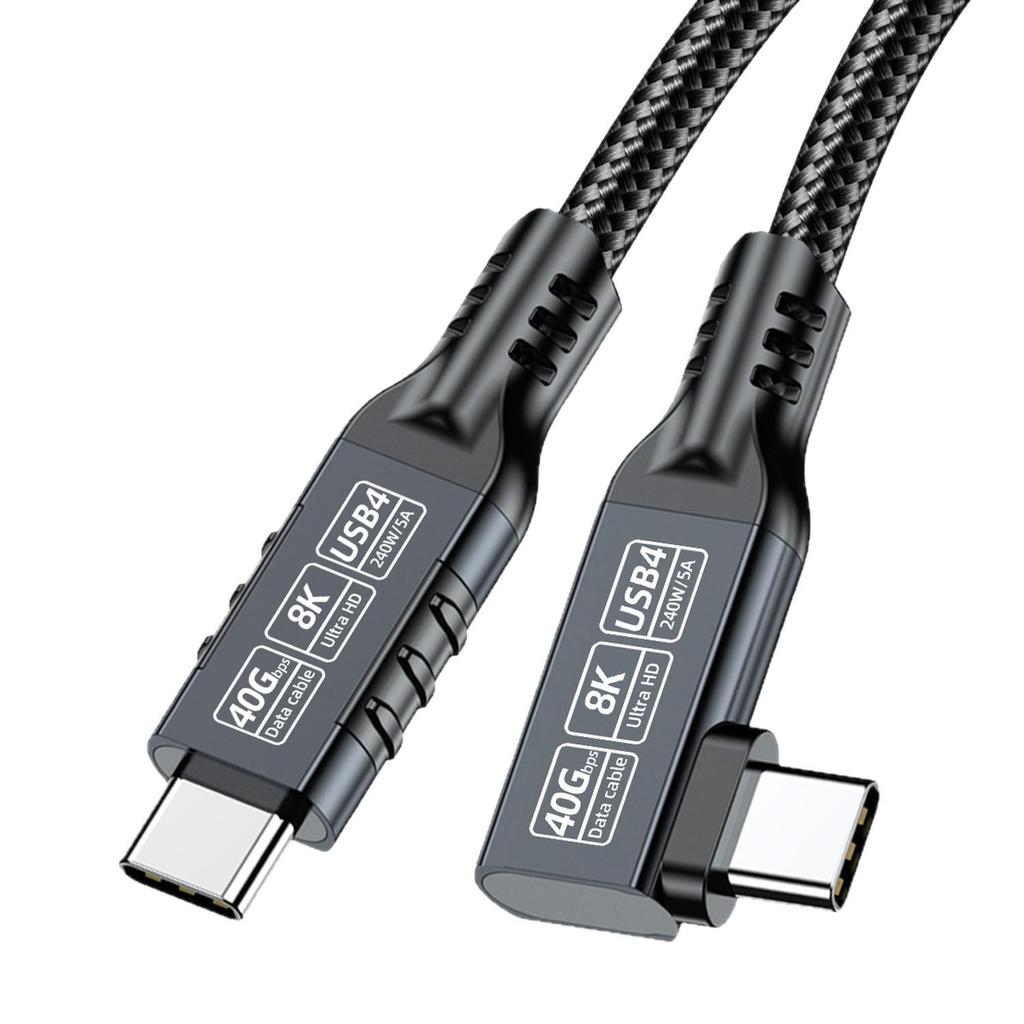 Угловой USB4 Type-C кабель для передачи данных, 8K HD, скорость передачи 40 Гбит/с / 80 Гбит/с, 5А, 240 Вт, Совместим с Thunderbolt 4/5
