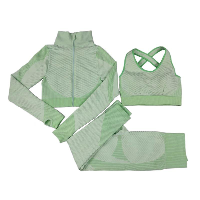 Бесшовный женский комплект для йоги из 3 предметов, спортивная одежда для тренировок, одежда для спортзала, укороченный топ с длинными рукавами для фитнеса, леггинсы с высокой талией, спортивные костюмы