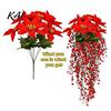 Red Flower Garland Christmas Poinsettia Hanging Garland, Artificial Silk Flowers with Berries DIY Ornament And Greenery, 85cm Outdoor Holiday