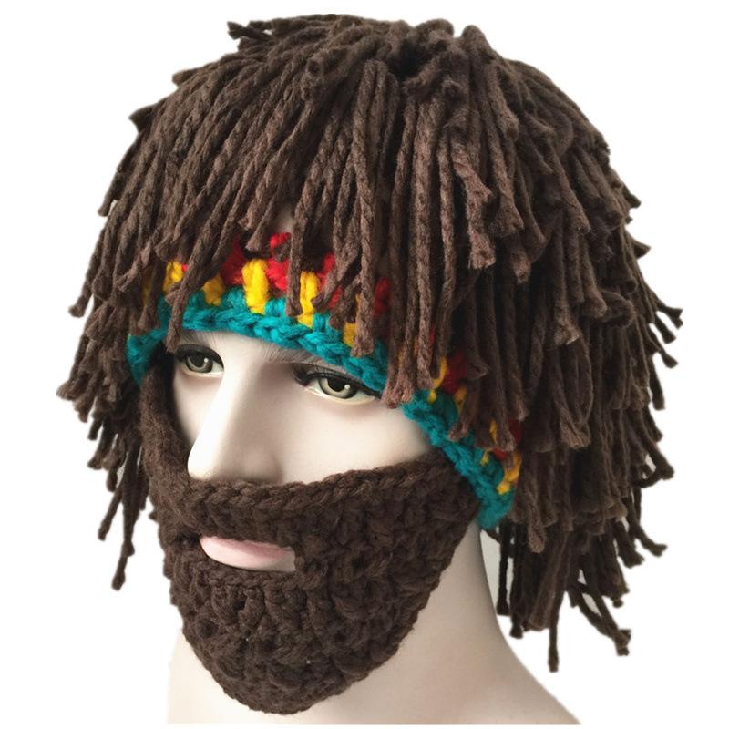 New funny creative handmade hat wig bearded hat autumn and winter men's and women's handmade Rasta knitted wool hat