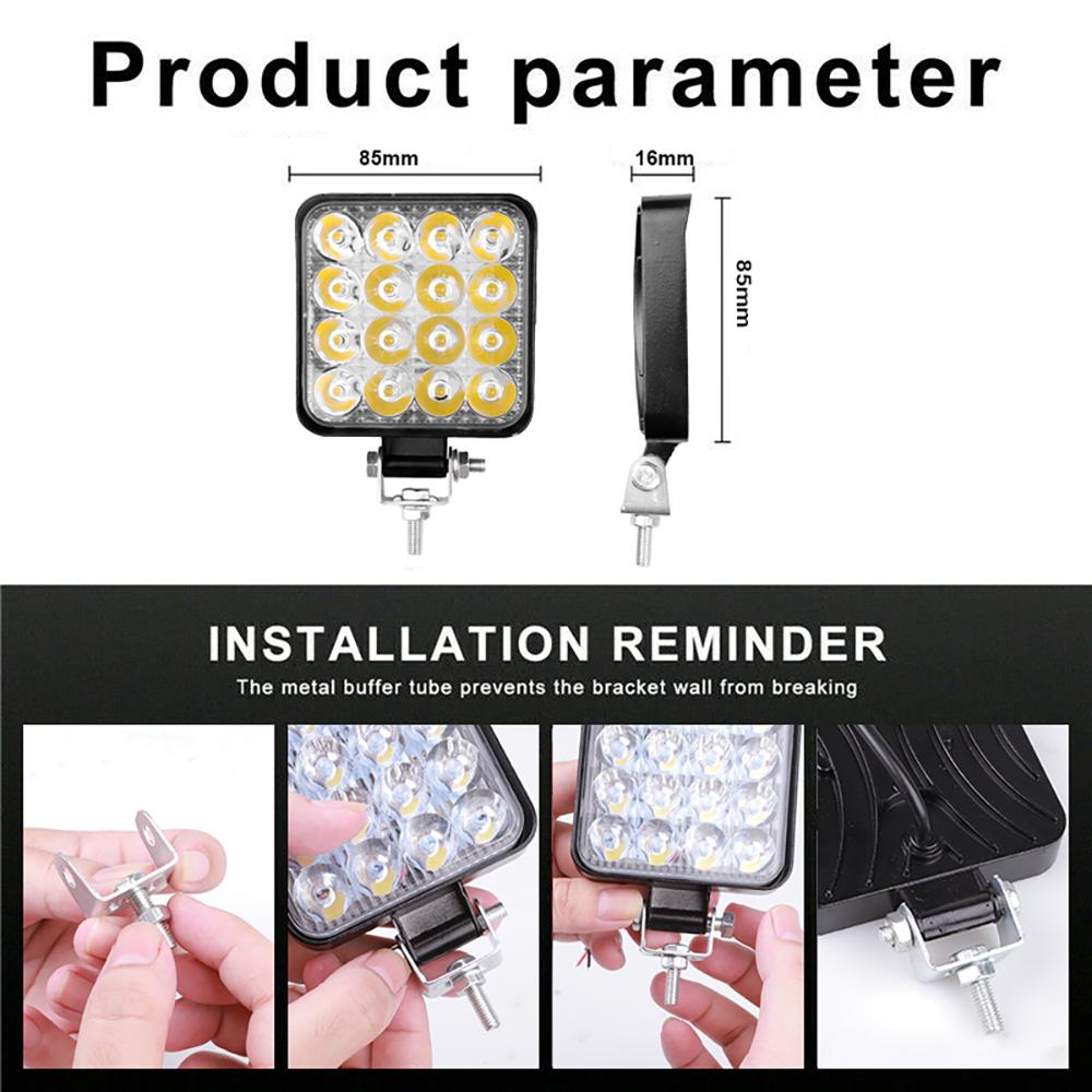 1 пара 48 Вт квадратных ярких светодиодных прожекторов рабочего света для автомобиля, внедорожника, грузовика, противотуманных фар для ремонта автомобиля, кемпинга, пешего туризма, альпинизма