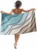 Beach Towel Blue Brown Modern Geometric Bath Pool Towels Ombre Blue Abstract Soft Absorbent Beach Towels Large Quick Dry