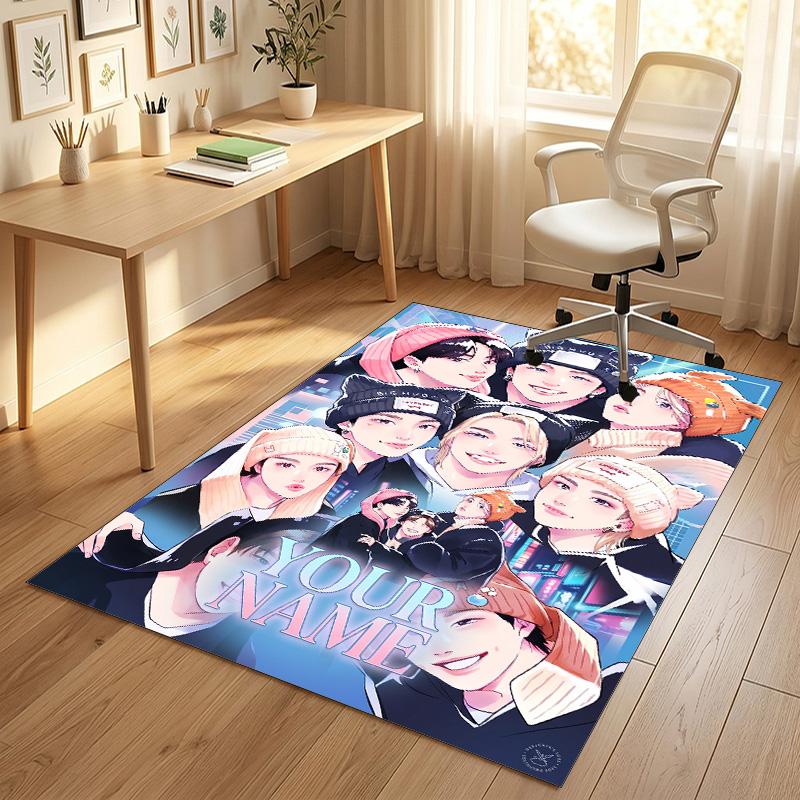Personalized Crystal Velvet Carpet,Stray Kids Custom Printed Name, Plush Area Rug For Home Indoor Decor