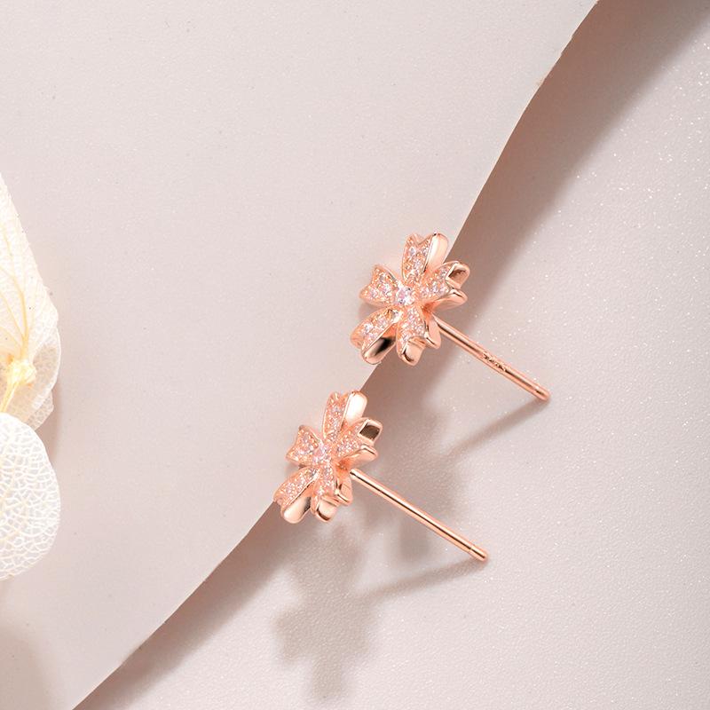 Korean designer Xiaoxiangfeng cherry blossom accessories S925 sterling silver stud earrings women's simple summer sweet earrings set