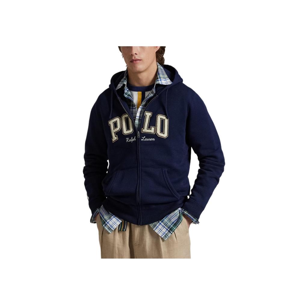 Куртка мужская с капюшоном на молнии Polo Ralph Lauren с логотипом, шерстяная, темно-синяя 710981151-002