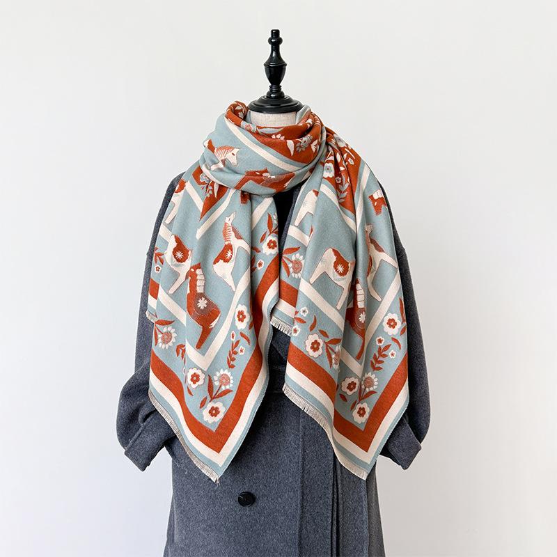 Autumn And Winter Thickened Warm Wind Pony Scarf Women'S Light Luxury Style Versatile Air Conditioner Shawl Temperament Scarf