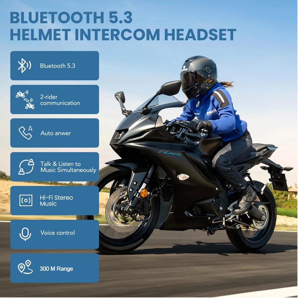 Гарнитура для мотоциклетного шлема, стерео Bluetooth, свободные руки, IPX67, водонепроницаемая, трехцветная подсветка, 1000 ч, длительный режим ожидания