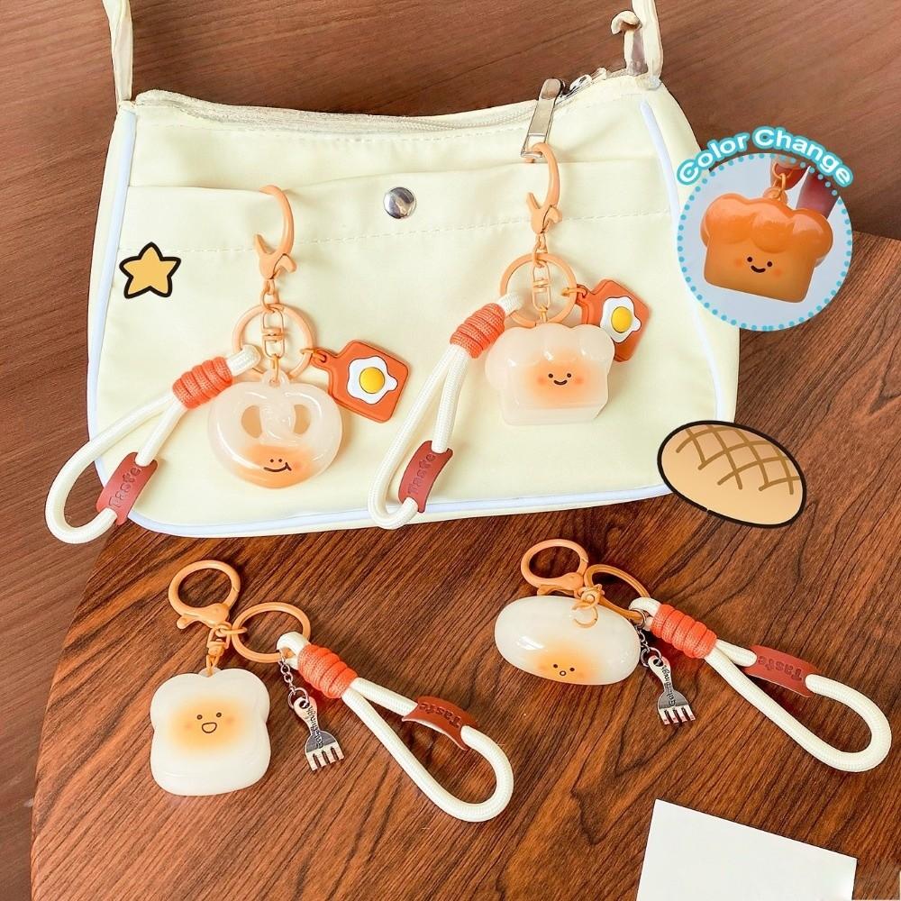 Roast Chicken Detect UV Color Change Bread Pendant Cartoon Toast Pretzel Keychain  Backpack Decor