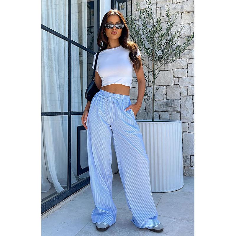Женские полосатые брюки широкого кроя, повседневные уличные брюки INS Fashion Loose с высокой талией