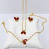 Huibao Red Marquise CZ Butterfly Jewelry Set for Women Gold Plated Stainless Steel Necklace Bracelet Stud Earrings 3 Piece Set