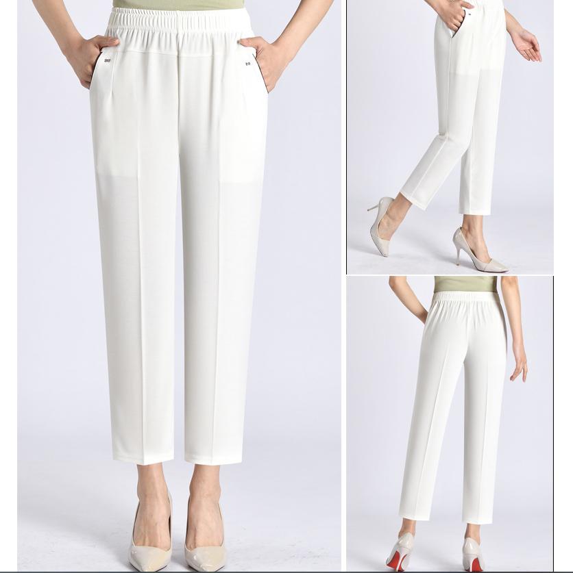 L-8XL Middle-aged Elderly Female Straight Mom Pants Women Summer Pants Elastic High Waist Casual Ninth Pants Plus Size