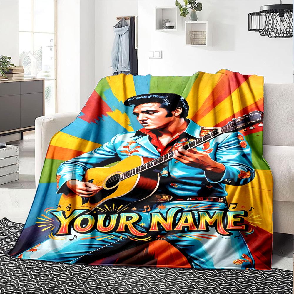Elvis Presley Customize Text Blanket Cozy Personalized Blanket Comfortable Perfect for Bed Living Room Office Picnics All-Season Use