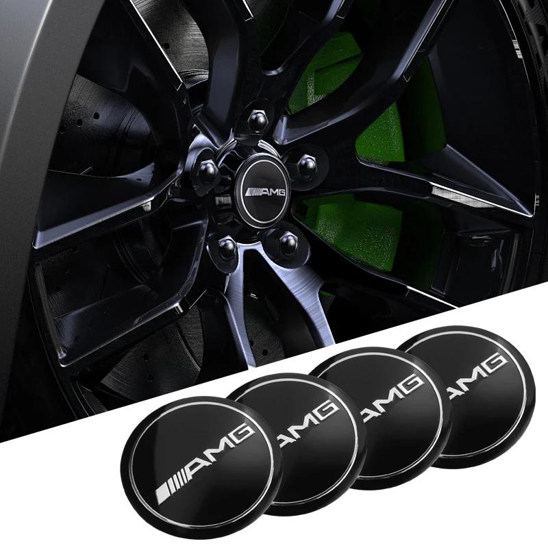 XAXZU1 For Mercedes Benz 56MM 4Pcs Car Wheel Hub Center Metal Decals Sticker Accessories For Mercedes Benz AMG E S C A B Class GLE GLS