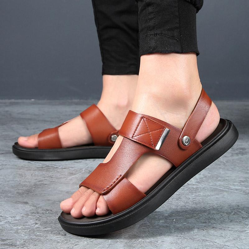 Модные дышащие мужские сандалии ручной работы из натуральной кожи, мужская летняя пляжная повседневная обувь, мужские резиновые тапочки на платформе, удобные сандалии