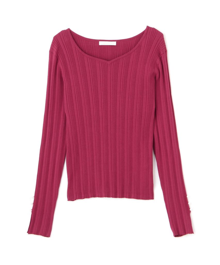 Proportion Body Dressing Eyelet Rib Knit Red Women's Heart-Cut Sweater,