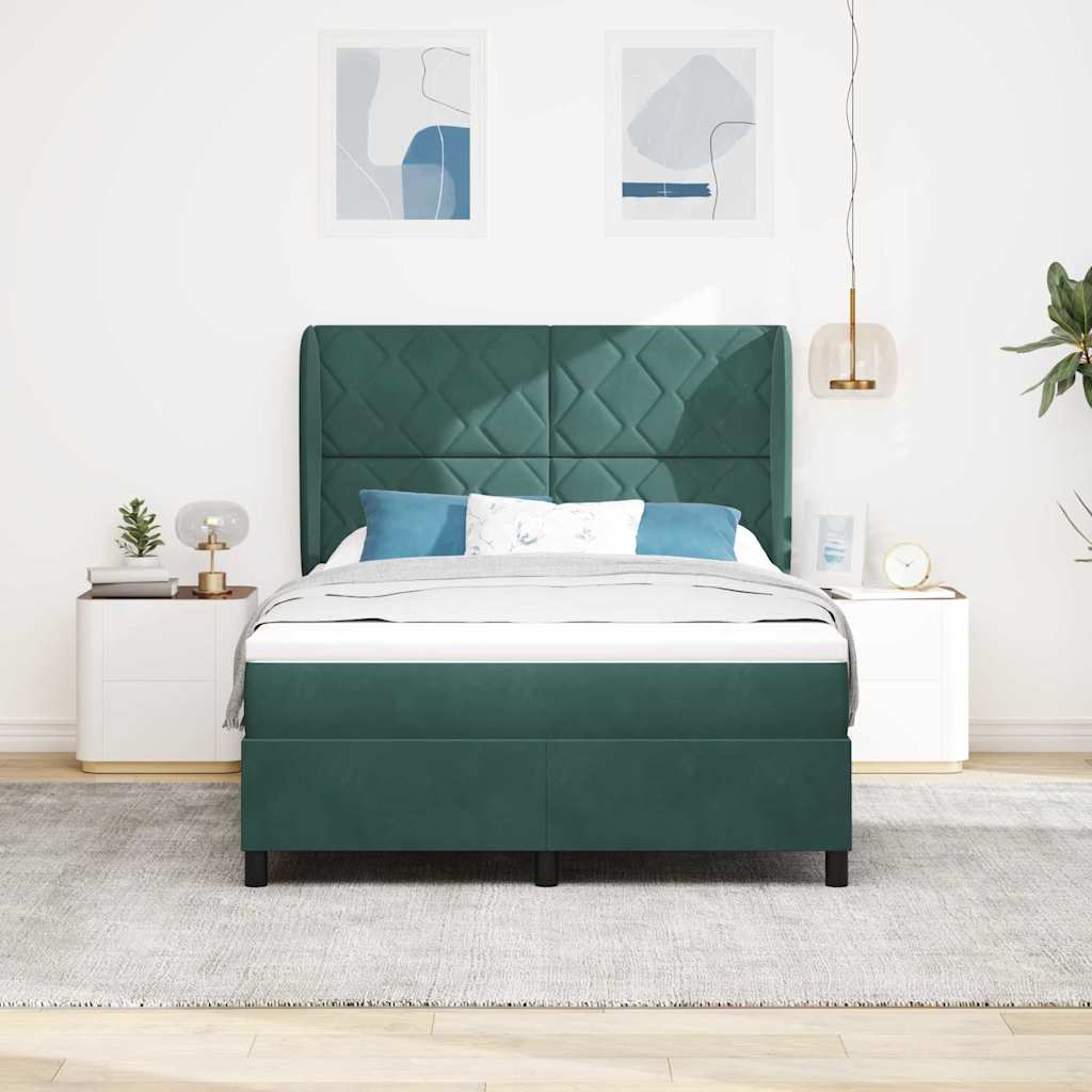 Box Spring Bed with Headboard Dark Green 190 x 140 cm Velvet