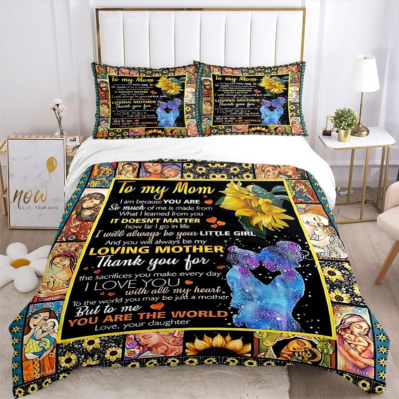 3PCs Mother's Day Gift Design Cover Set, Breathable Fabric, Machine Washable (1 Duvet Cover + 2 Pillowcases) (Without Quilt) yy250911149
