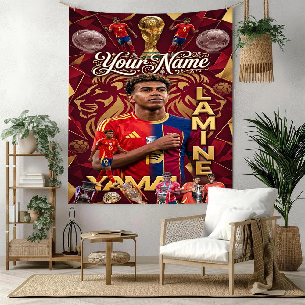 Lamin Yamal Custom Your Name Wall Decor Tapestry Art For Pet Memorial Birthdaywedding Party Backdrop Family Gift