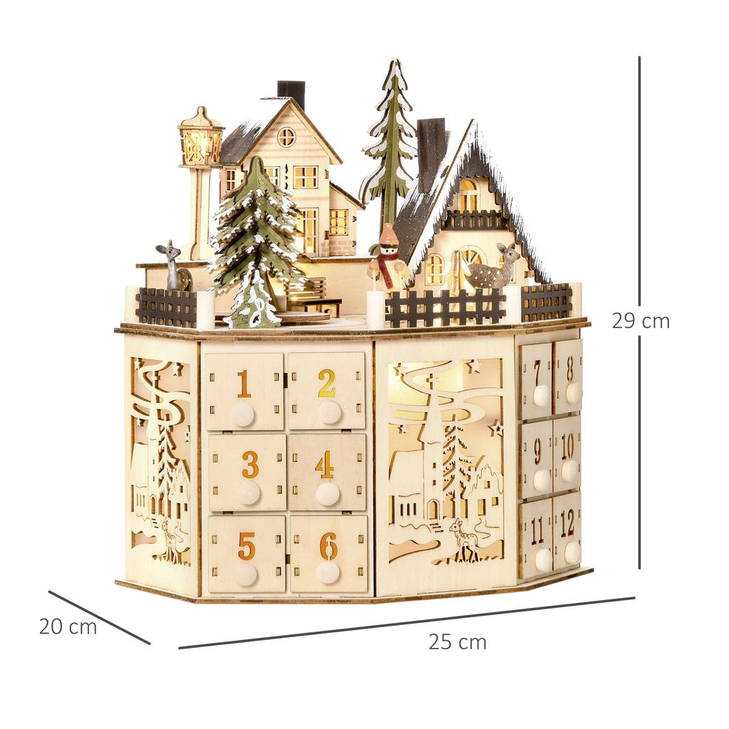 Advent calendar advent calendar box Christmas decoration, LED lights, 24 drawers, natural