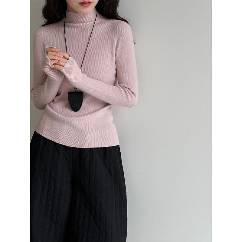 Womens Seamless Knit Half Turtleneck Slim Fit Wool Blend Base Layer Top Winter Solid Color