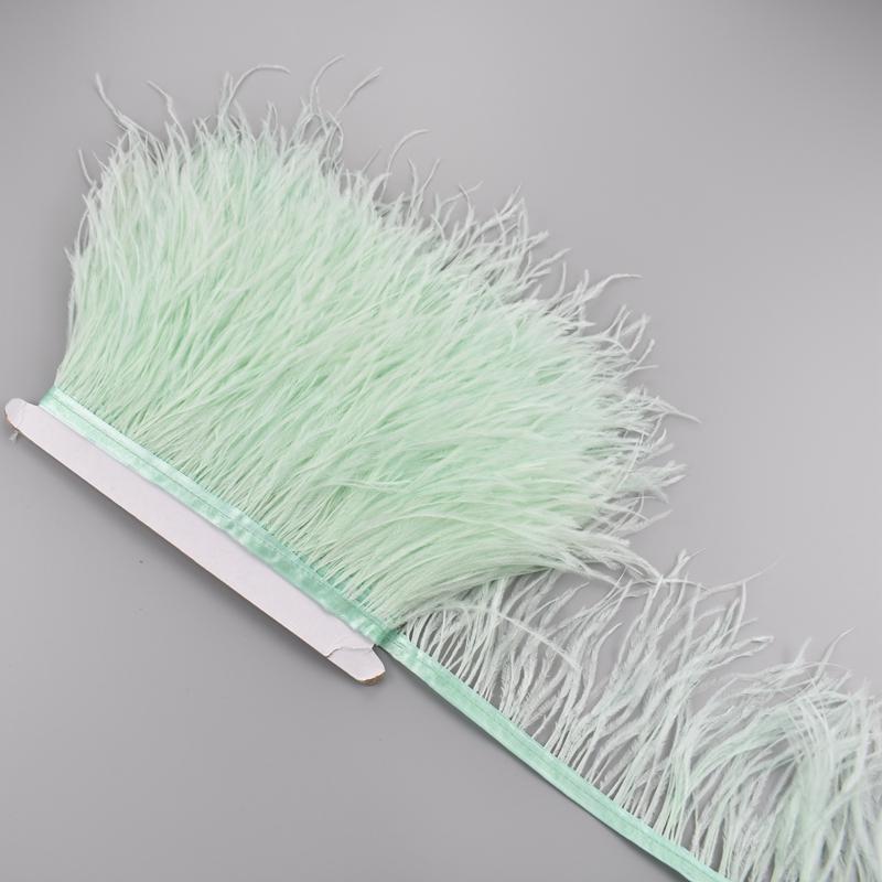 1Meter Colorful Ostrich Feathers On Ribbon Tape 10-15Cm Feather Fabric Tassel Fringe Trim Flecos Sewing Needlework Clothes Decor