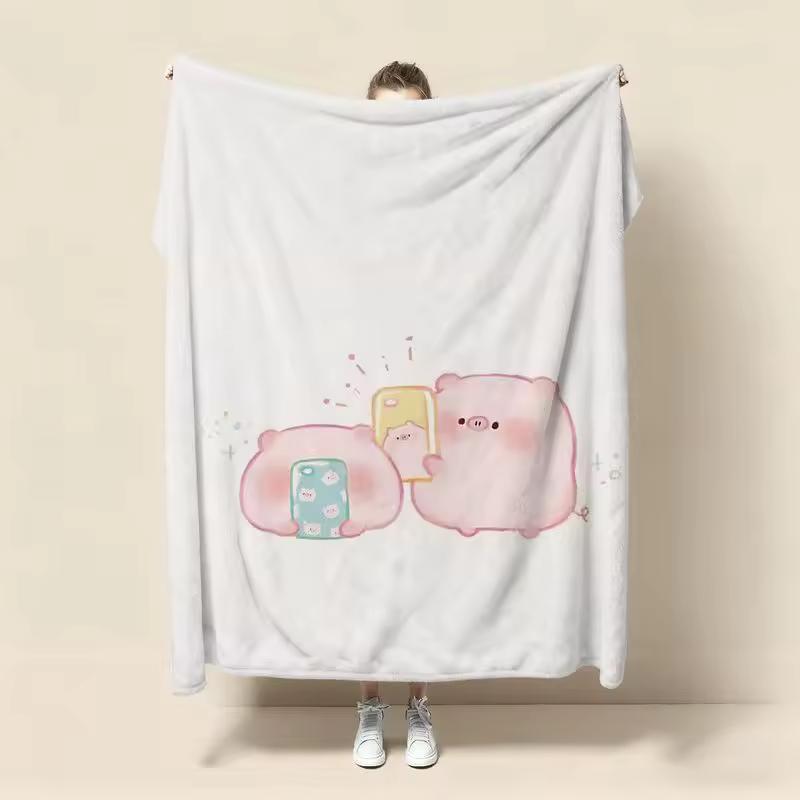 VIKAMA Cute Selfie Pig Flannel Air Conditioner Throw Blanket Cartoon Pig Phone Print Soft Warm Sofa Bedroom Kids Room Decor