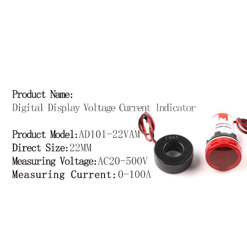 22мм Круглый Квадратный Двойной Светодиодный Индикатор Сигнальная Лампа Цифровой Вольтметр Амперметр 0-100А Ампер Вольт Тестер Напряжения Измеритель AC 20-500В