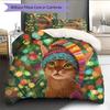 Cat with Christmas Lights  Pattern Bedding Quilt Set  Home Decoration  Gift (1 * duvet cover + 2 * pillowcase, without core)