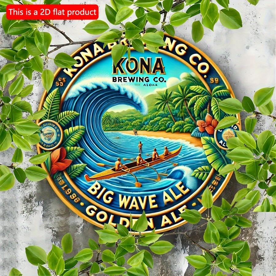1pc 2d Flat Big Wave Ale Vintage Wooden Wall Decor Sign - 20cm Round Wooden Plaque for Indoor Outdoor, Farmhouse, Restaurant, Garden, Bar, Cafe, Gym