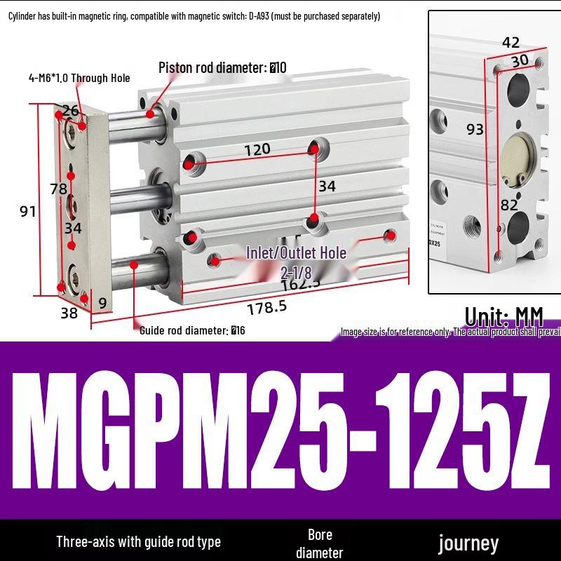 Compact Three-Axis Pneumatic Guided Rod Cylinder 12/16/20/25/32-10/20/40/50/75z