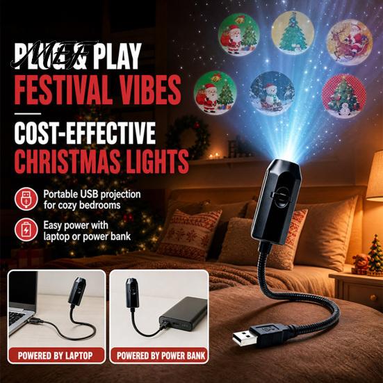 LED Ambient Lamp USB Projector Light for Christmas, Flexible Gooseneck Night with 6/10/15/20 Xmas Decorative Projection Films, Bedroom Ceiling